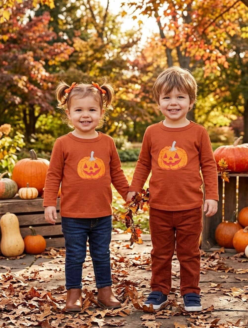 Crewcuts Orange Pumpkin Jack-O'-Lantern Long Sleeve Tee